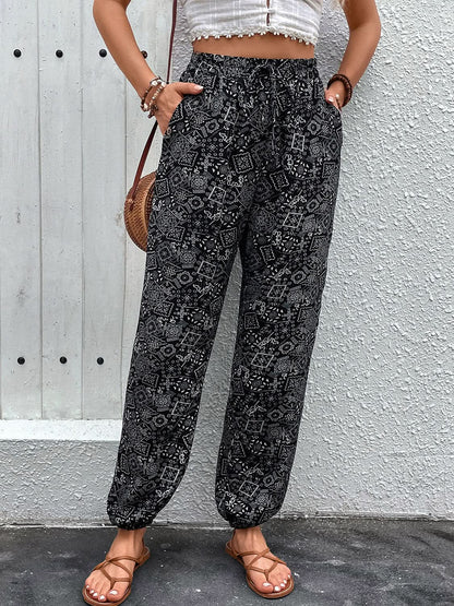 Chic Tied High Waist Printed Trousers