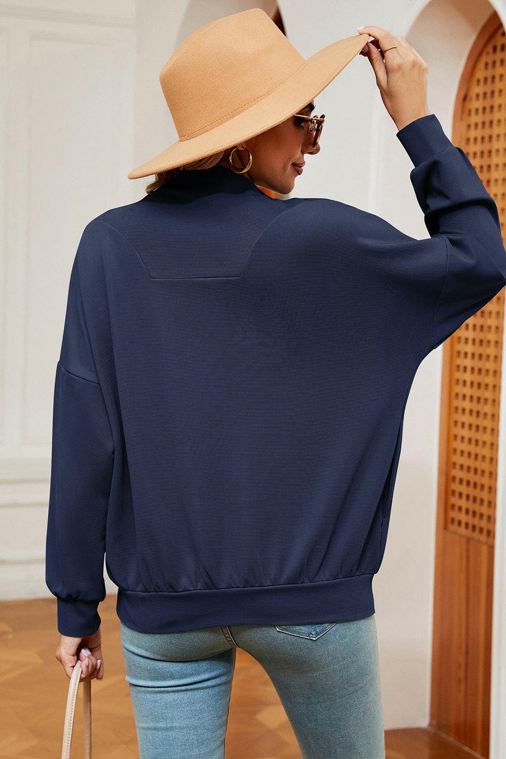 Half Zip Dropped Shoulder Sweatshirt.