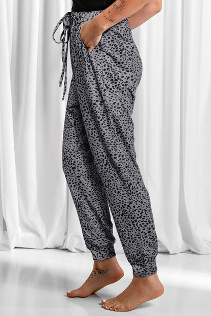 Full Size Leopard Drawstring Pocketed Pants.