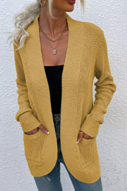 Open Front Rib-Knit Cardigan with Pockets.