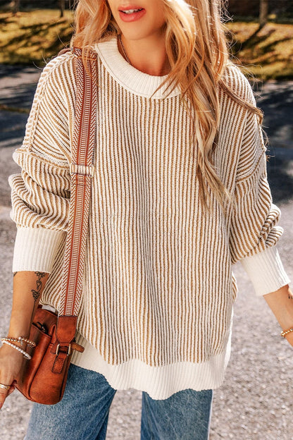 Round Neck Dropped Shoulder Sweater.