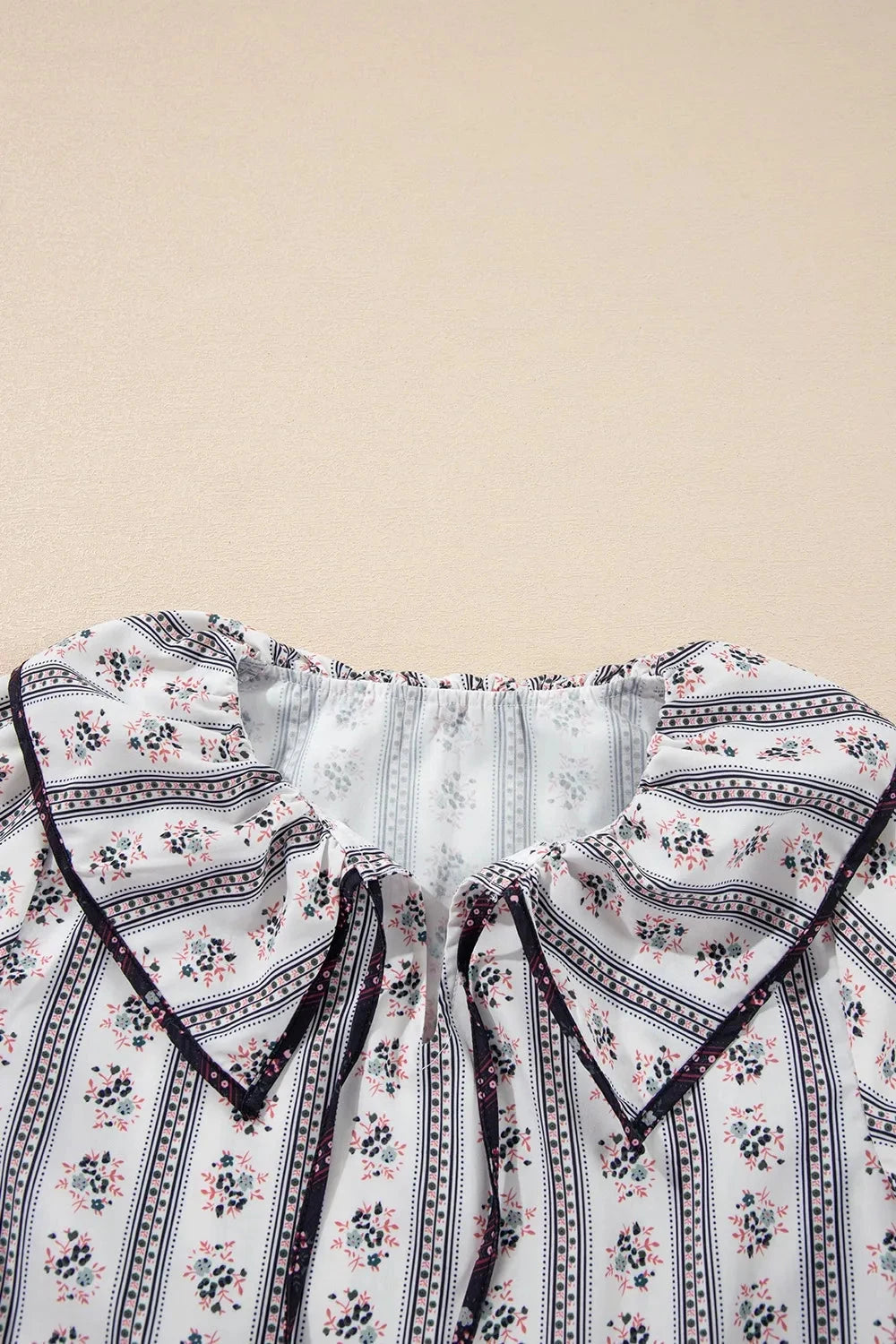 Floral Ruffled Collar Short Puff Sleeve Printed Blouse Simply Love