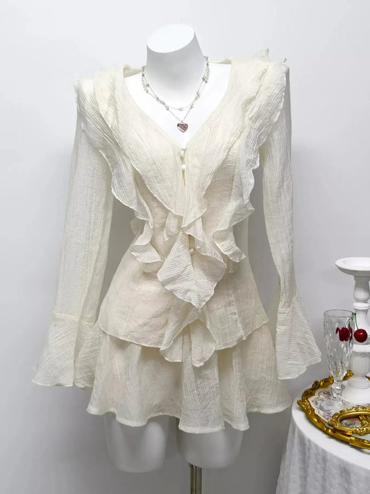 Ruffle Trimmed Blouse and Skirt Set Simply Love