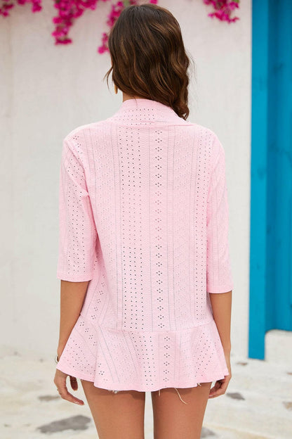 Eyelet Open Front Cardigan.