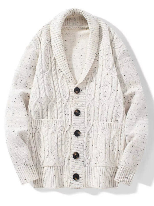 Men's Shawl Collar Cable Knit Button-Up Cardigan Simply Love