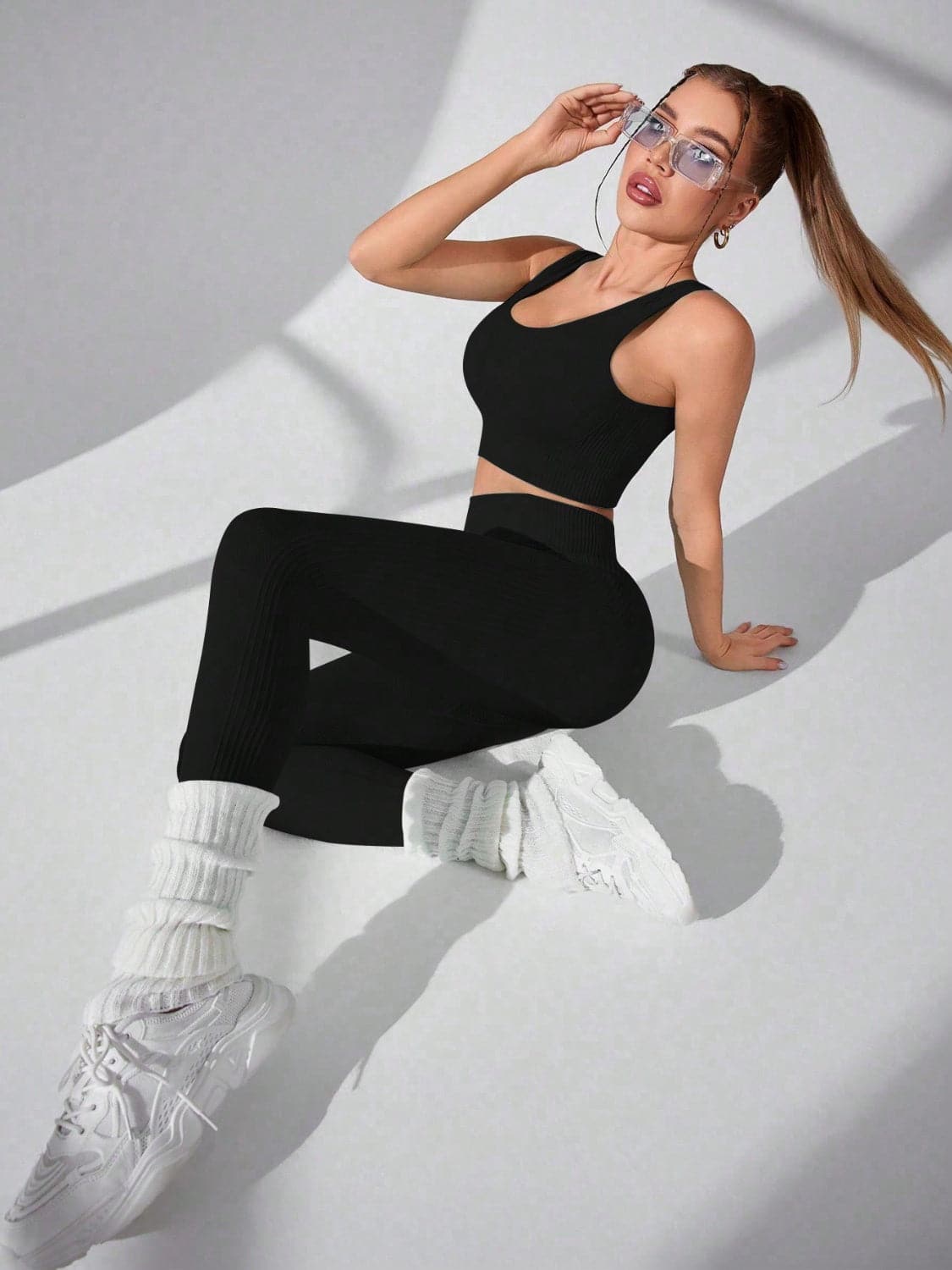 Scoop Neck Wide Strap Top and Pants Active Set.