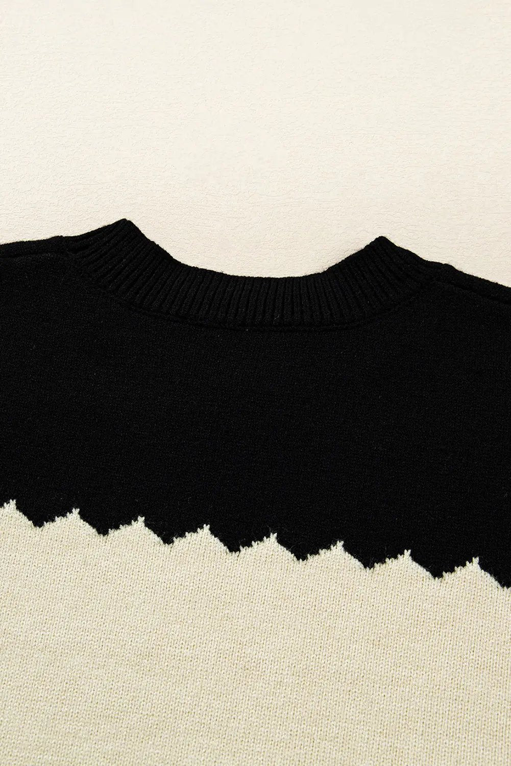 Black Colorblock Crew Neck Drop Shoulder Sweater Relaxed Fit Dear-Lover Dropshipping