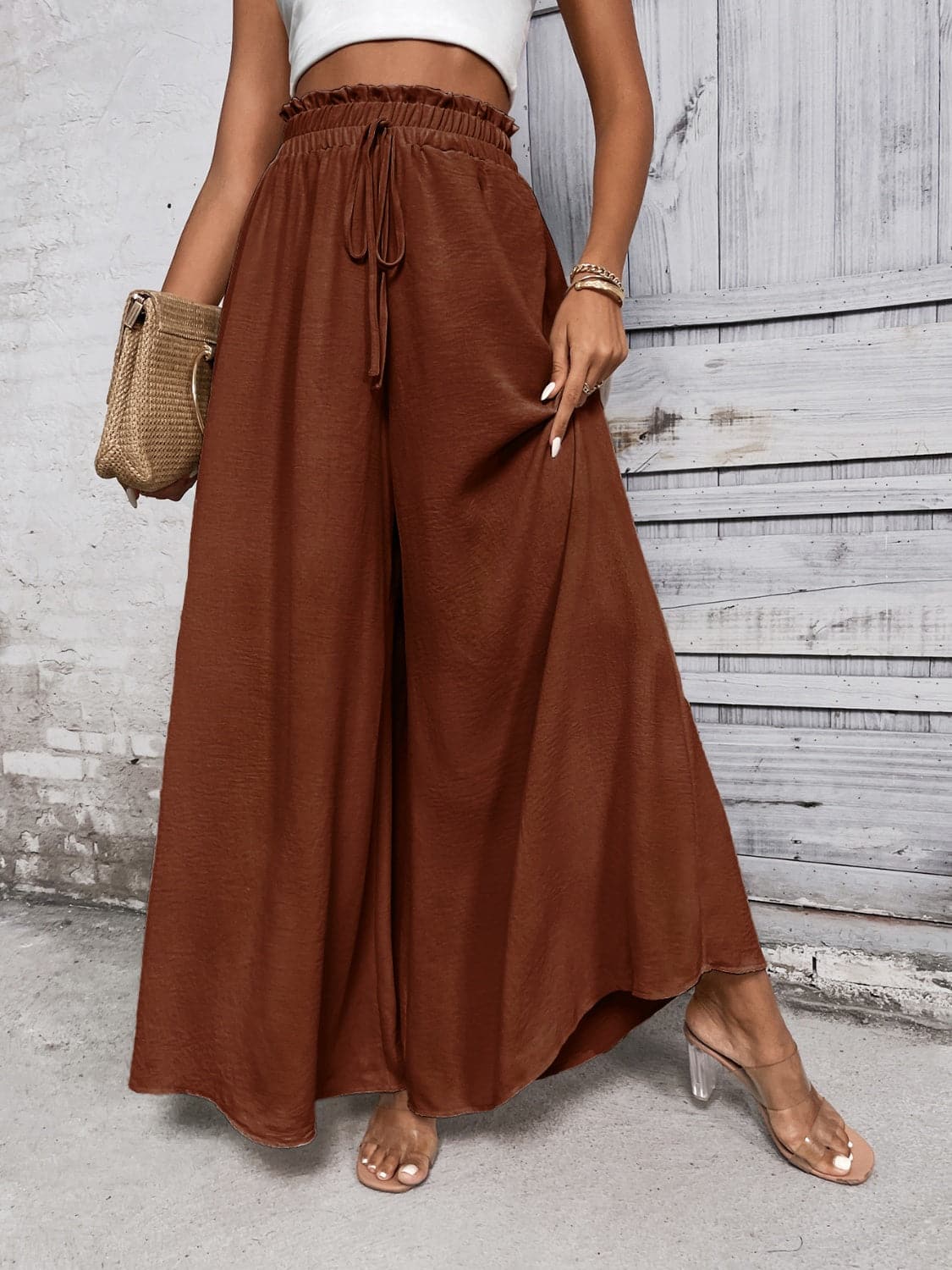 Tied High Waist Wide Leg Pants.