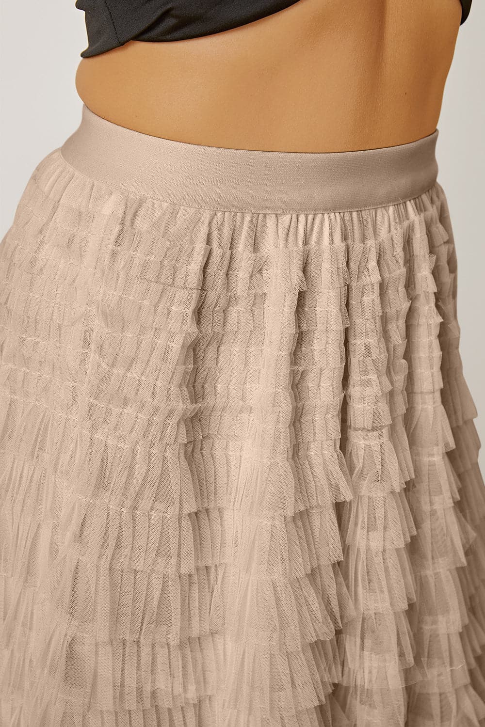 Ruched High Waist Tiered Skirt.