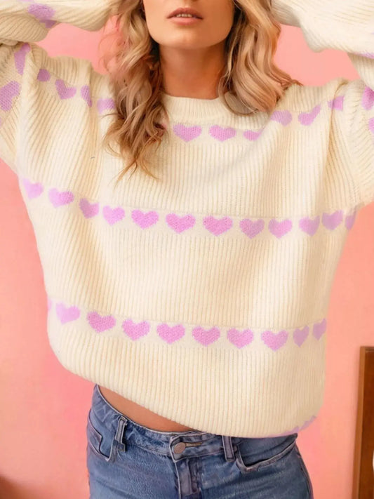 Heart Pattern Valentine Ribbed Knit Sweater Simply Love
