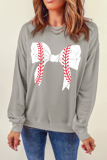 Bow Graphic Round Neck Long Sleeve Sweatshirt.