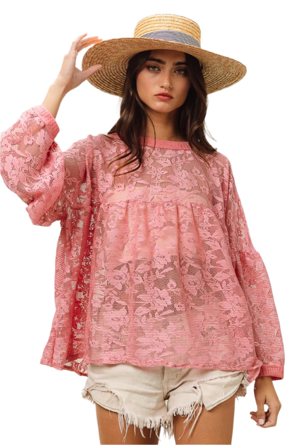 BiBi Floral Lace Long Sleeve Top.