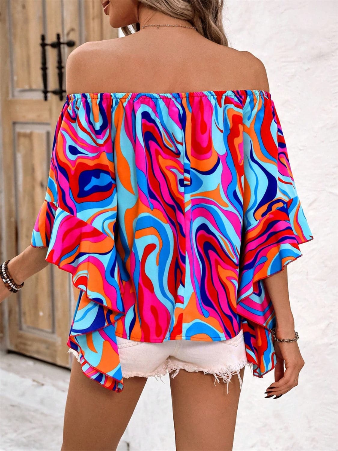 Printed Off-Shoulder Blouse.