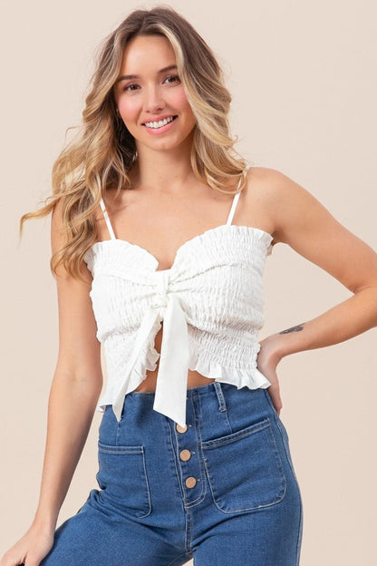 BiBi Ruffled Smocked Ribbon Detail Cami.