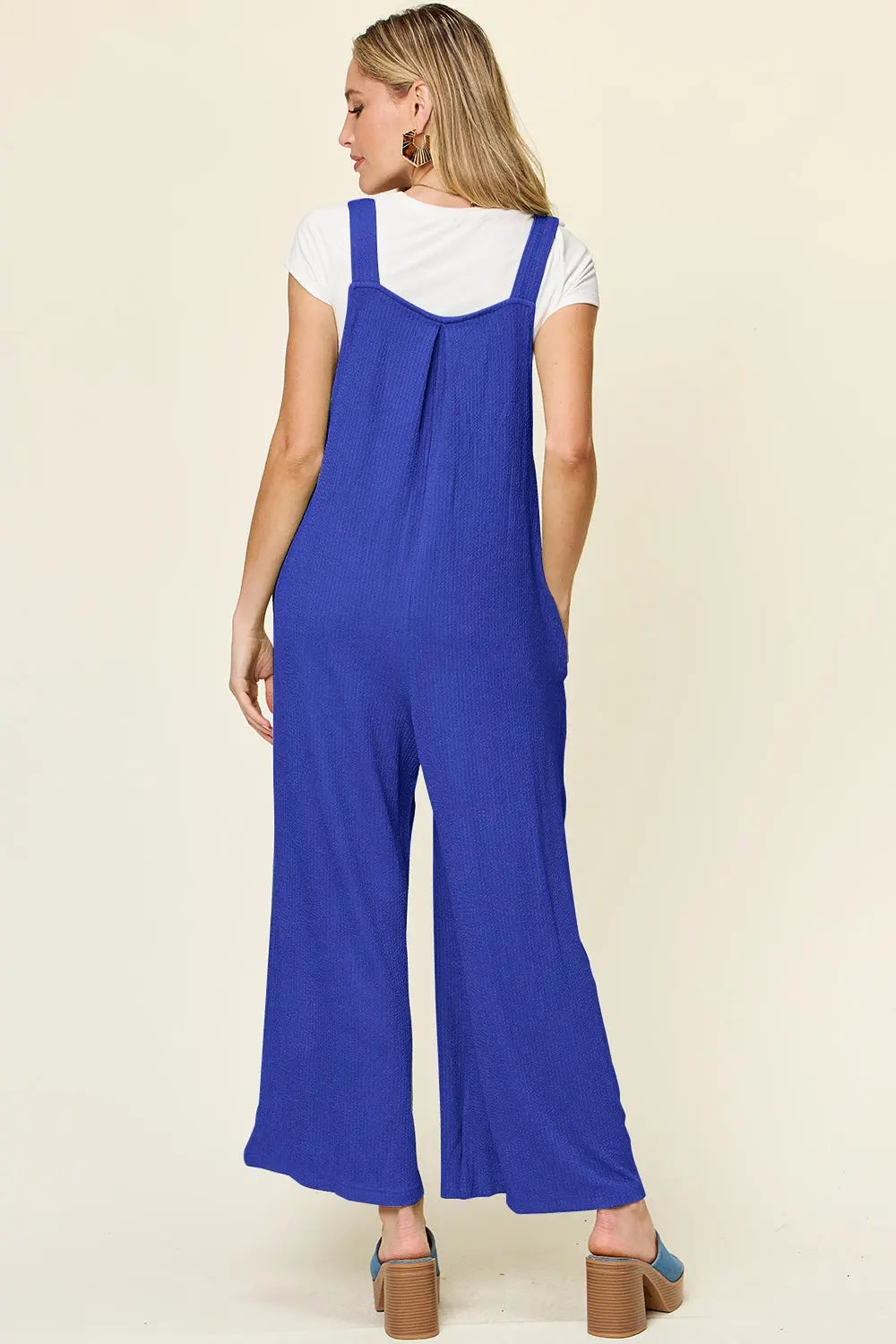 Double Take Full Size Texture Sleeveless Wide Leg Overall - Love Salve