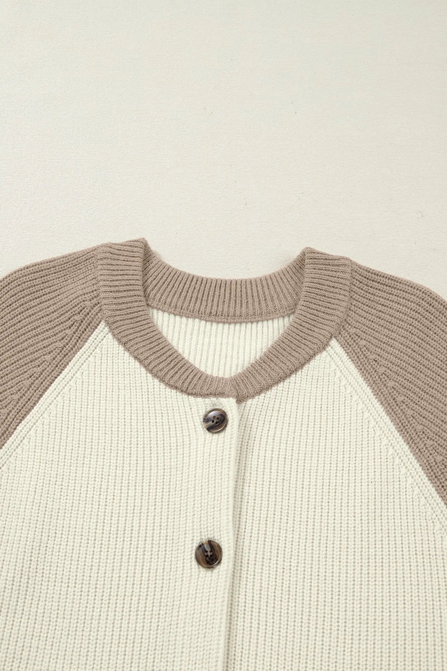 White Color Block Ribbed Knit Button Down Cardigan Sweater For Women Dear-Lover Dropshipping