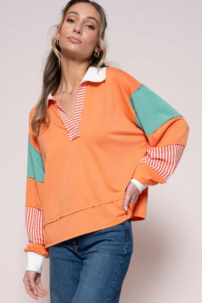 Hailey & Co Color Block Top with Striped Panel.