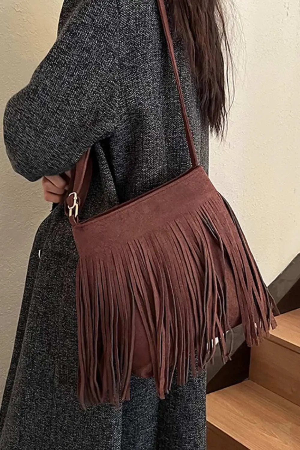 Suede fringe crossbody bag - small - Love Salve 