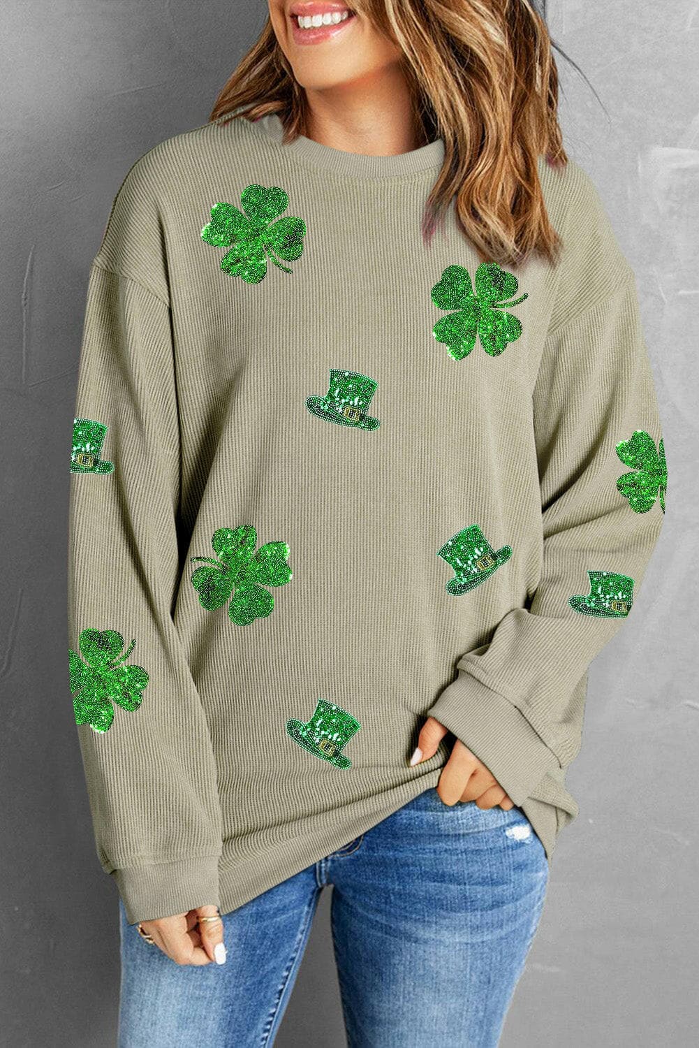 Lucky Clover Sequin Round Neck Sweatshirt.