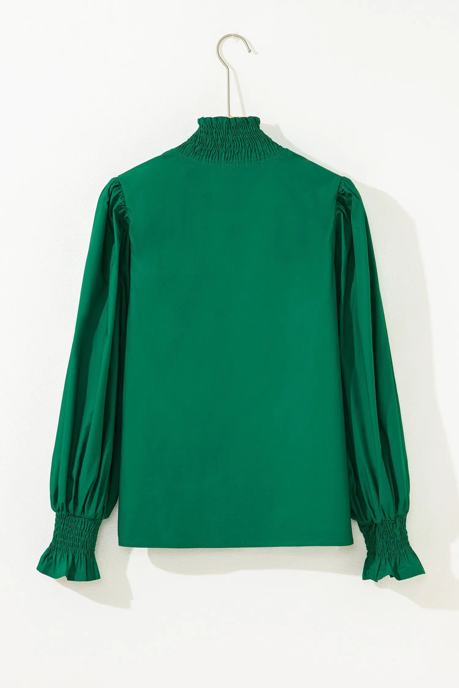 Evergreen Leopard Trim V Neck Blouse With Puffy Flounce Sleeves Dear-Lover Dropshipping