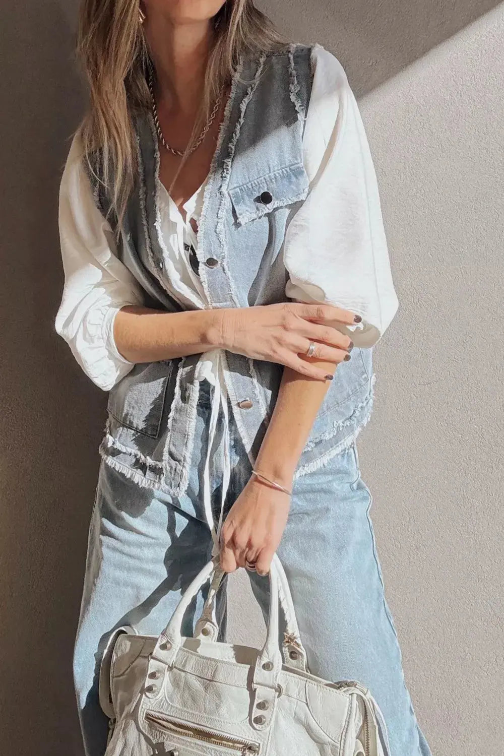 Frayed Edge Flap Pockets Denim Vest Jacket Simply Love