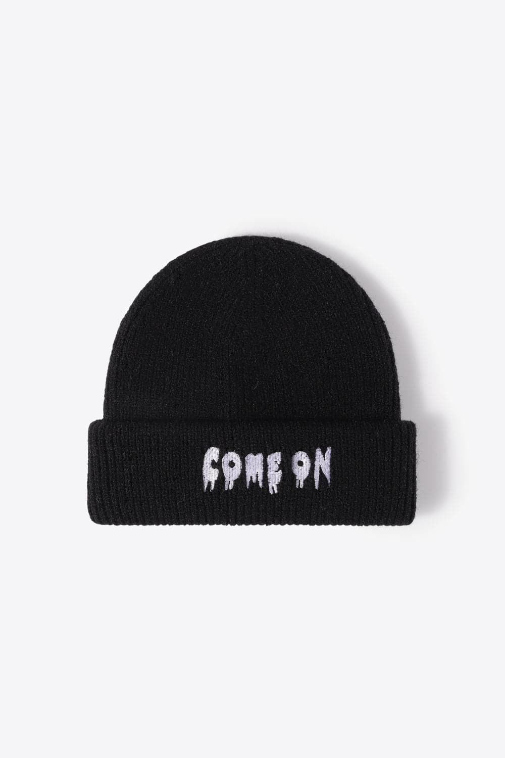 COME ON Embroidered Cuff Knit Beanie.