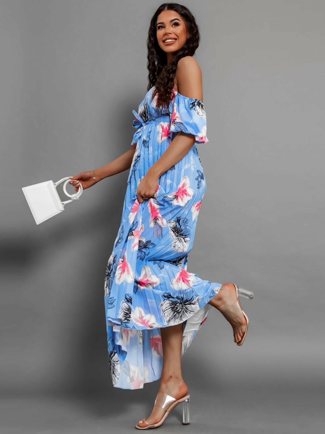 Pleated Floral Off-Shoulder Short Sleeve Midi DressPleated Floral Off-Shoulder Short Sleeve Midi Dress
 Step into elegance with our Pleated Floral Off-Shoulder Short Sleeve Midi Dress. Embrace sophistication effortleLove Salve -Shoulder Short Sleeve Midi Dressjust arrived