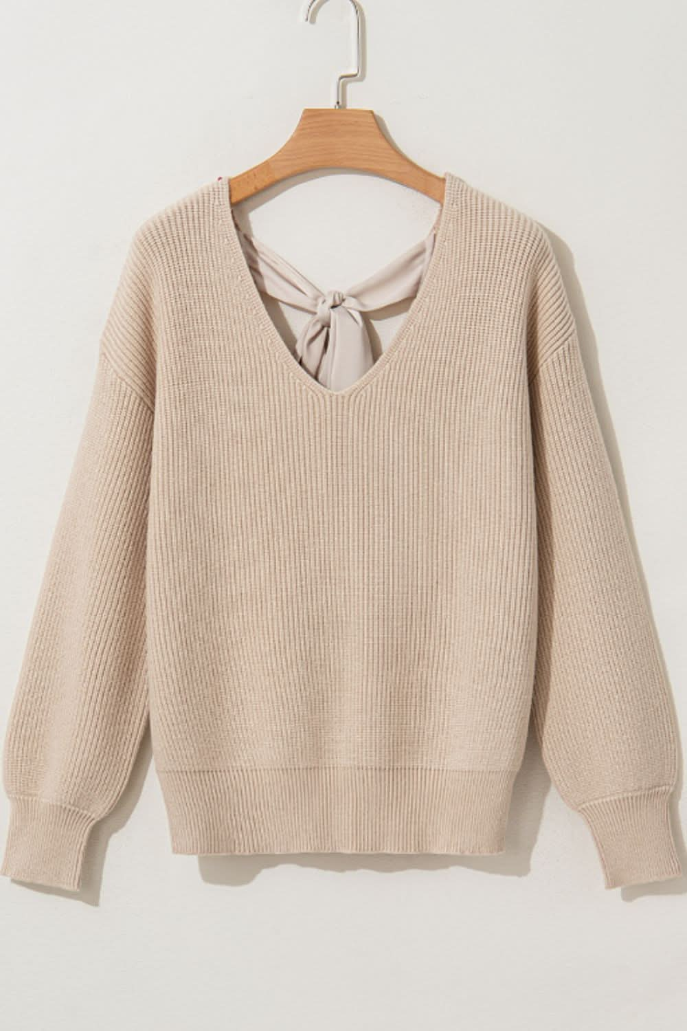 Tied Back V-Neck Long Sleeve Sweater