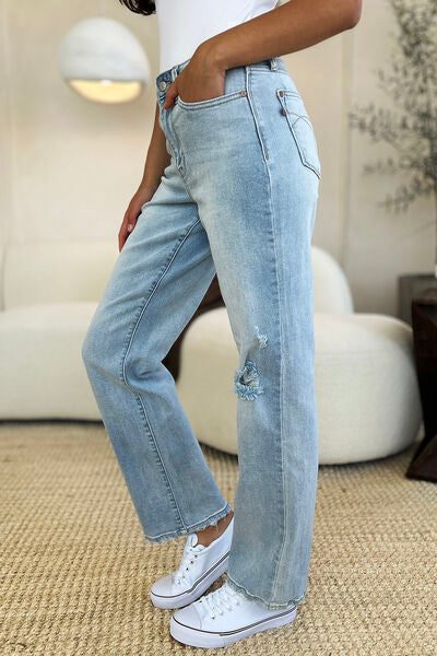 Judy Blue Full Size High Waist Distressed Straight Jeans Coco’s Tee Boutique