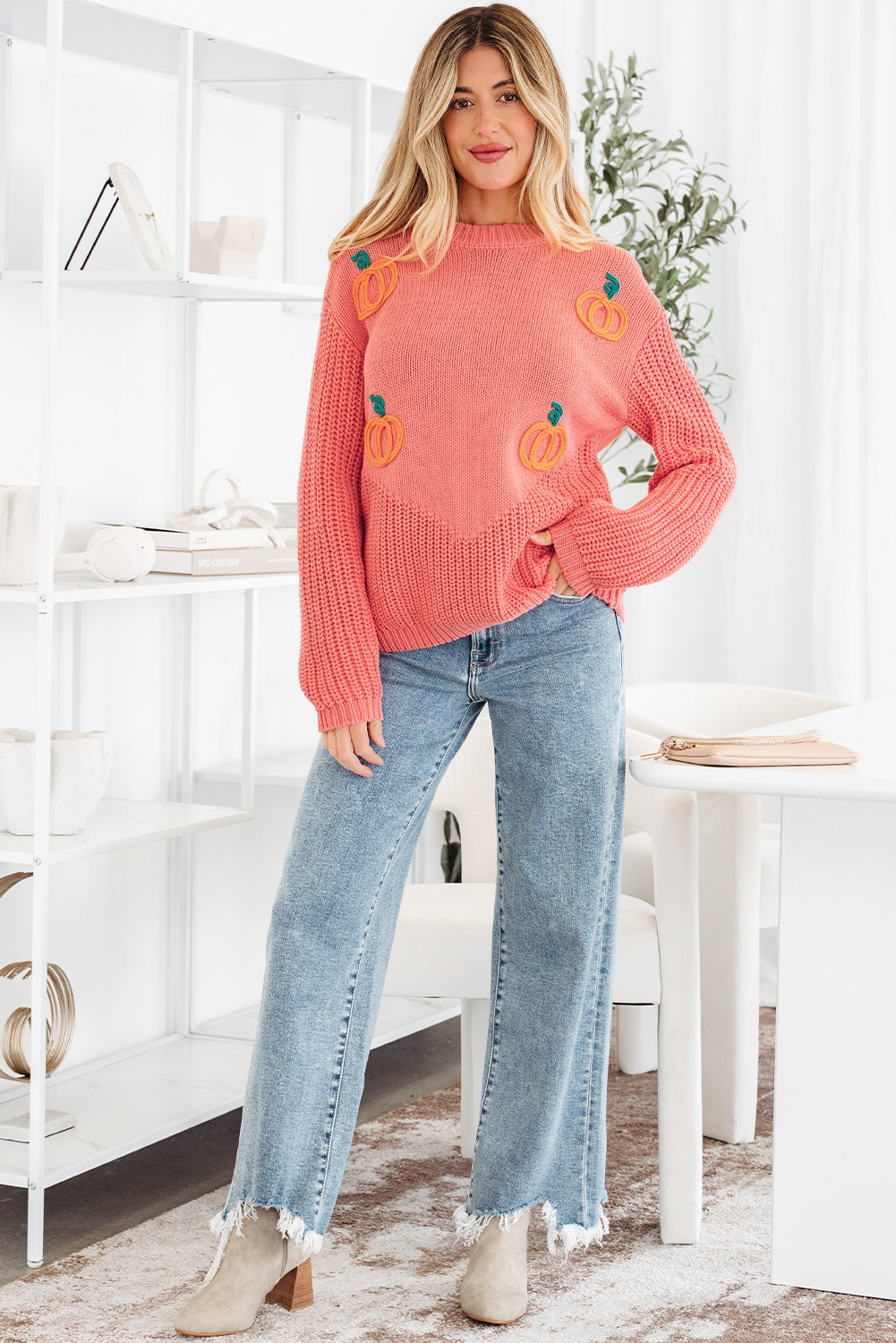 Blossom Pumpkin Embroidered Thanksgiving Holiday Sweater Dear-Lover Dropshipping
