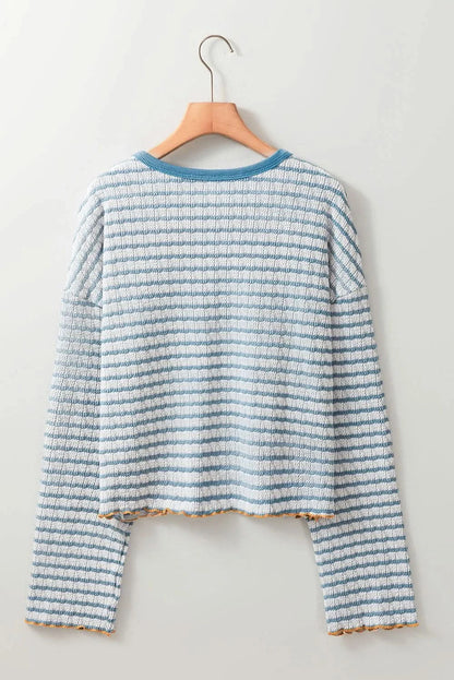 Chic striped long sleeve top with dropped shoulders