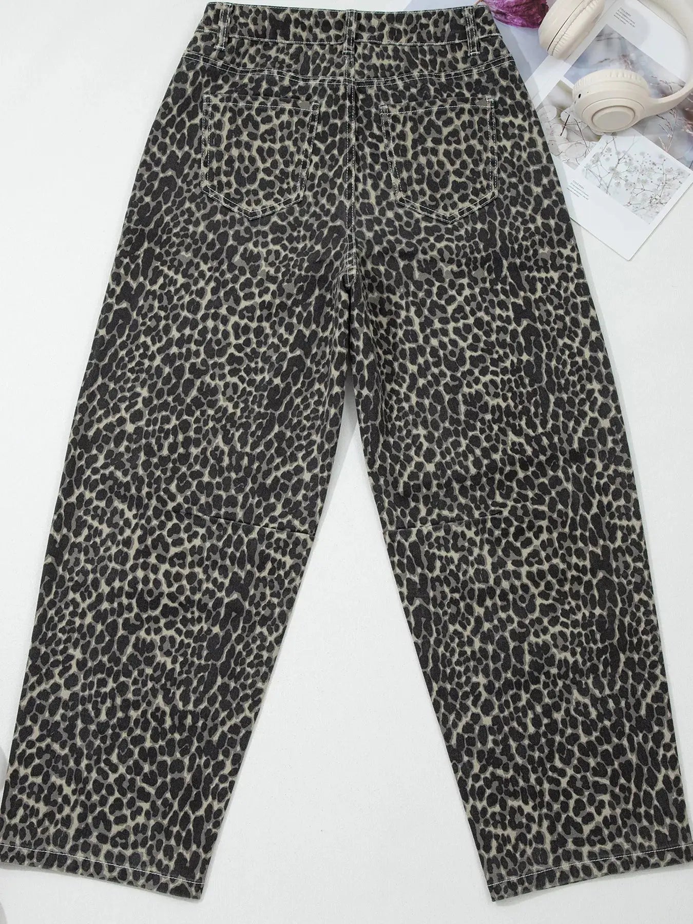 Leopard Print High Waist Barrel Jeans Simply Love