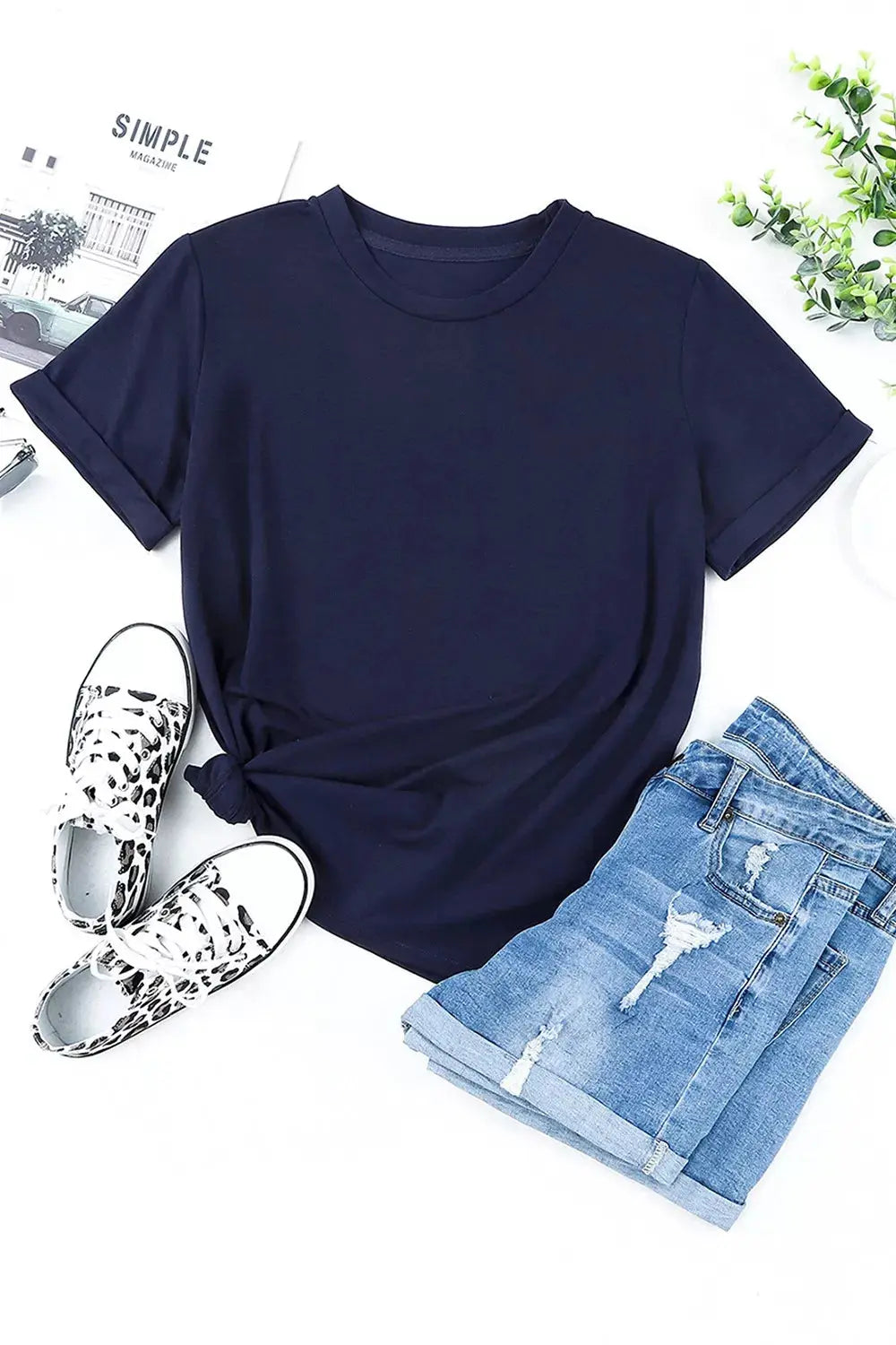 Round Neck Rolled Sleeve T-Shirt Simply Love