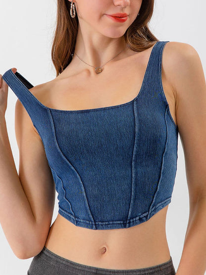 Seam Detail Cropped Denim Tank.