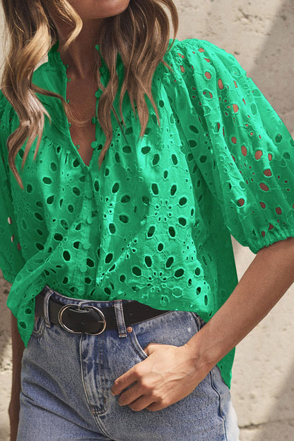 Charming green puff sleeve blouse