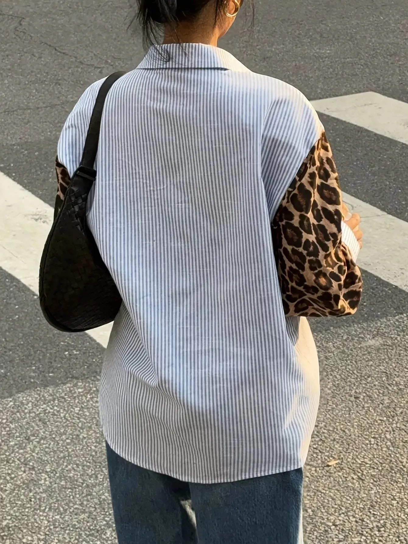 Striped & Leopard Print Button Up Shirt Simply Love