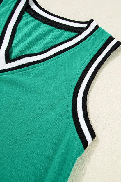 Color Contrast Trim V Neck Shift Sleeveless Mini Dress