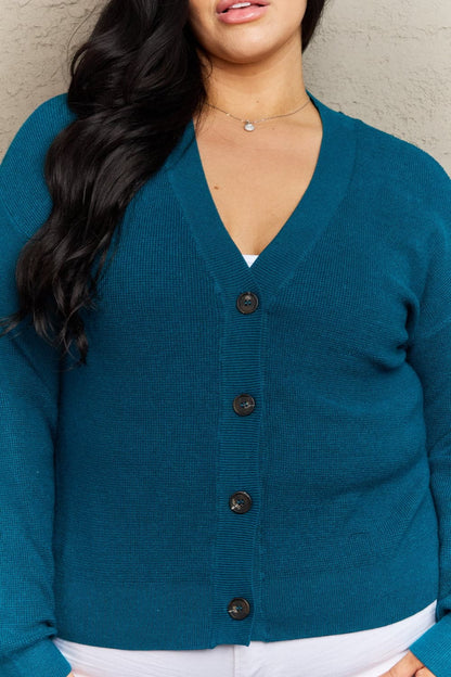 Zenana Kiss Me Tonight Full Size Button Down Cardigan in Teal.