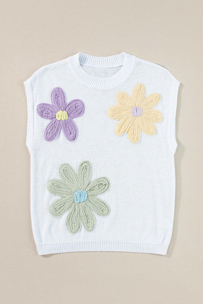 Crochet Flower Round Neck Sweater Vest.