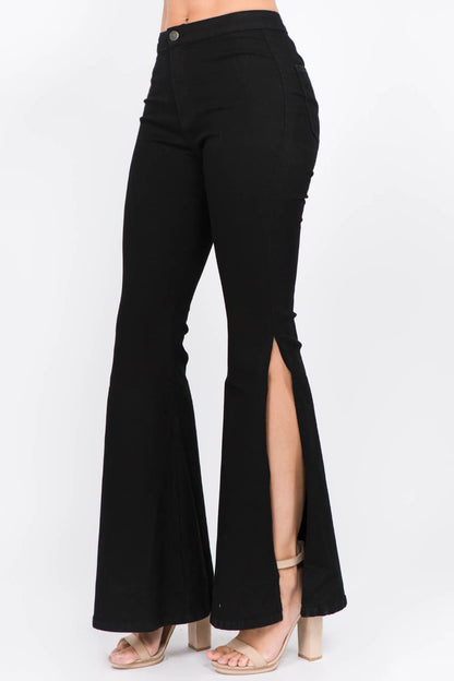 Flare jeans with daring side slits