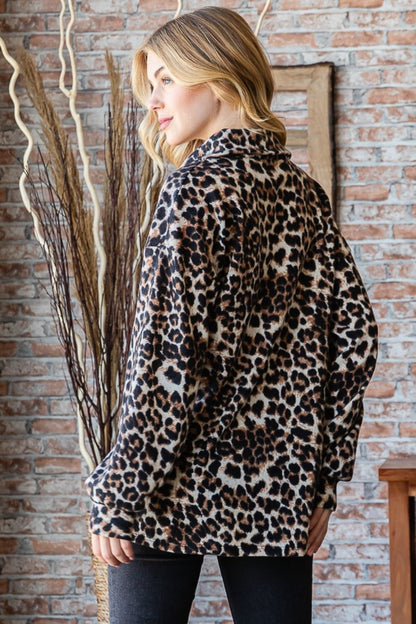 Chic leopard print long sleeve top with Johnny collar