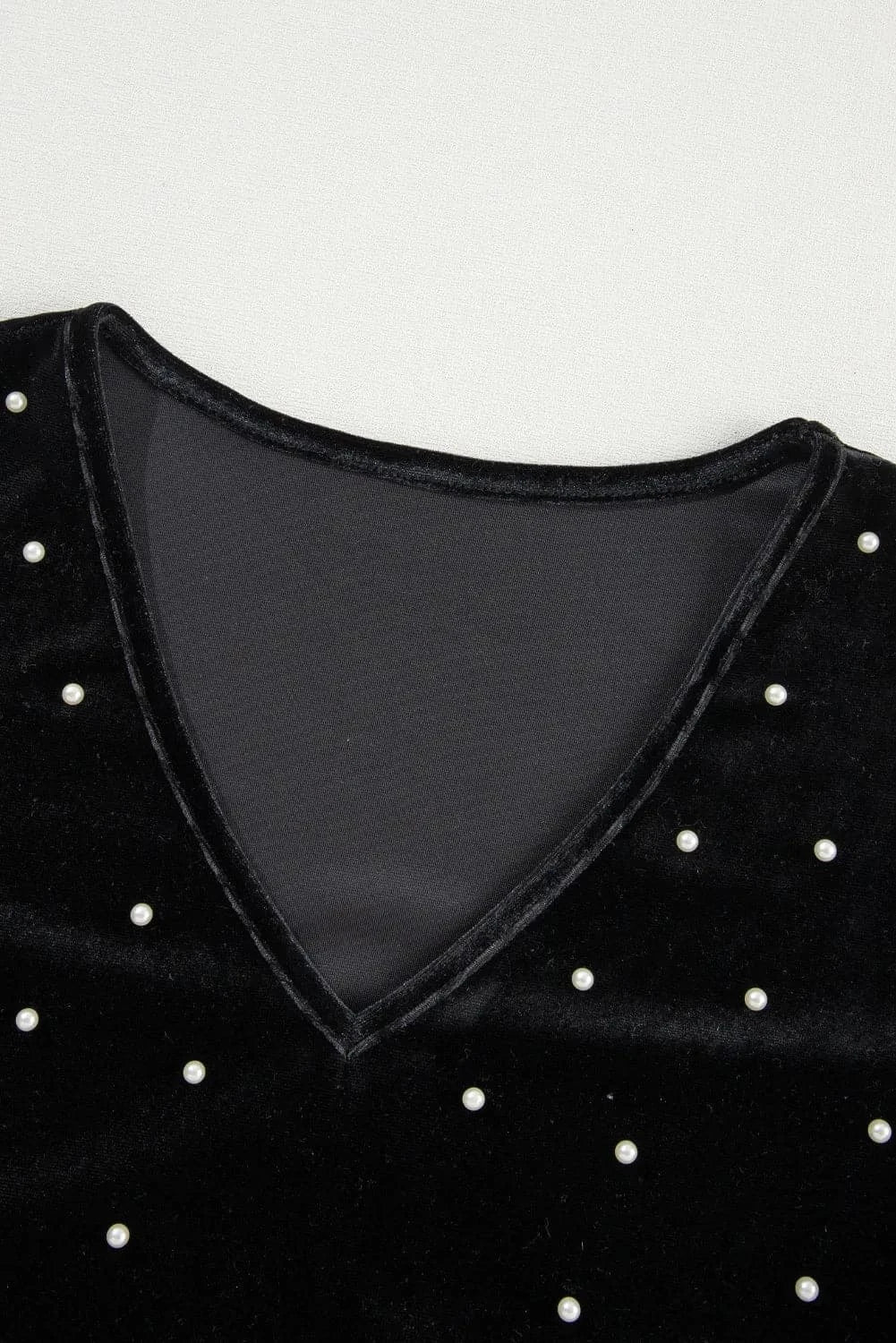 Pearl Detail V-Neck Long Sleeve Bodysuit.