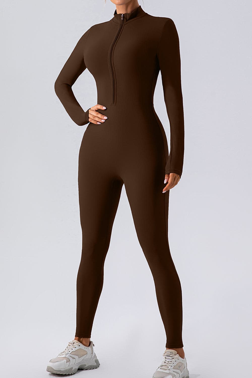 Half Zip Mock Neck Active Jumpsuit.