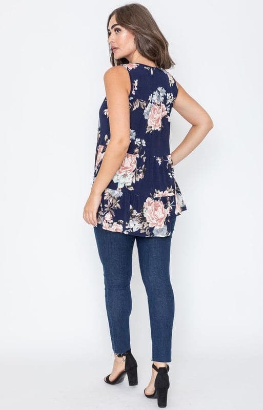 Sleeveless Floral Tiered Tunic.