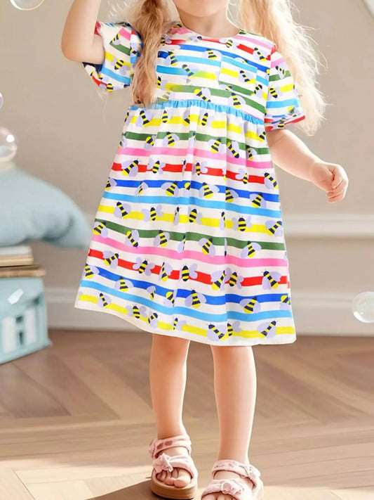 Children's Striped Bee Print Casual Dress Simply Love