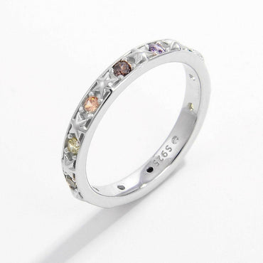 925 Sterling Silver Inlaid Zircon Ring.