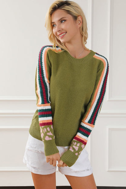 Striped Round Neck Long Sleeve Sweater.