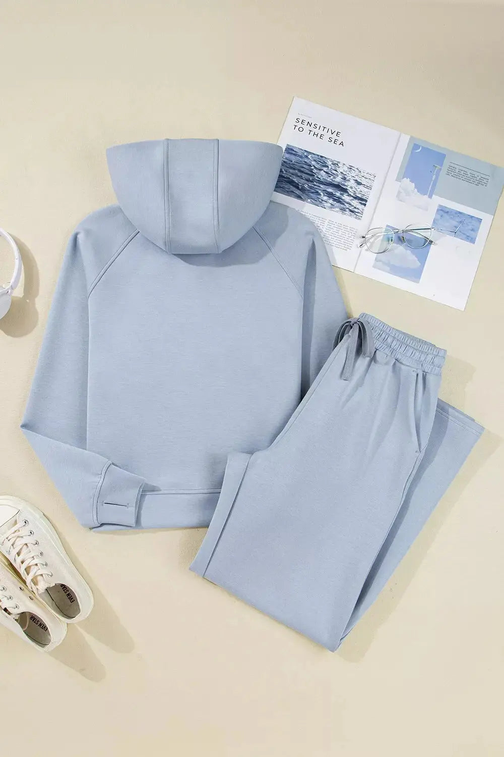 Half Zip Thumbhole Sleeve Hoodie and Pants 2pcs Outfit Simply Love