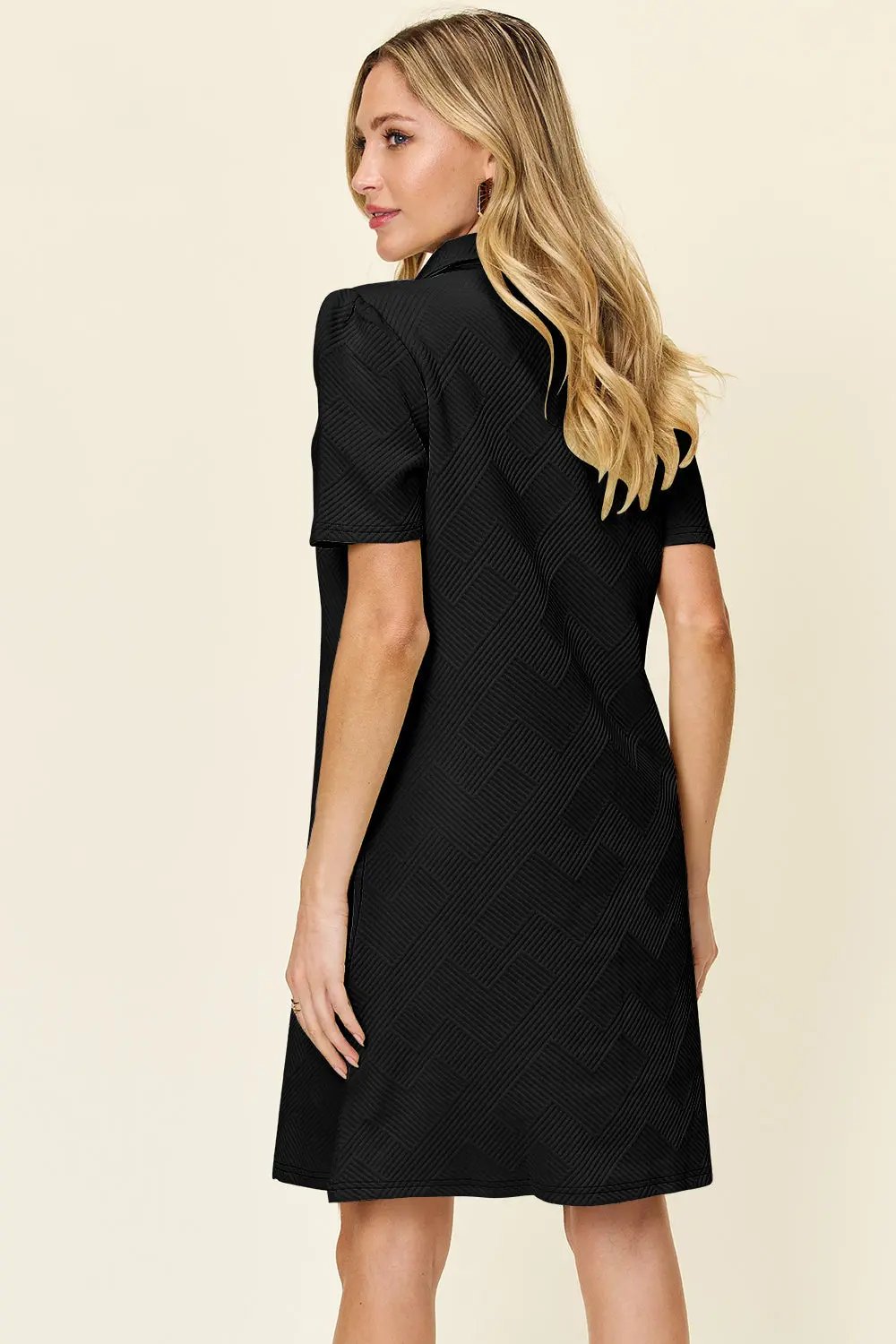 Double Take Full Size Texture Collared Neck Short Sleeve Dress - Love Salve