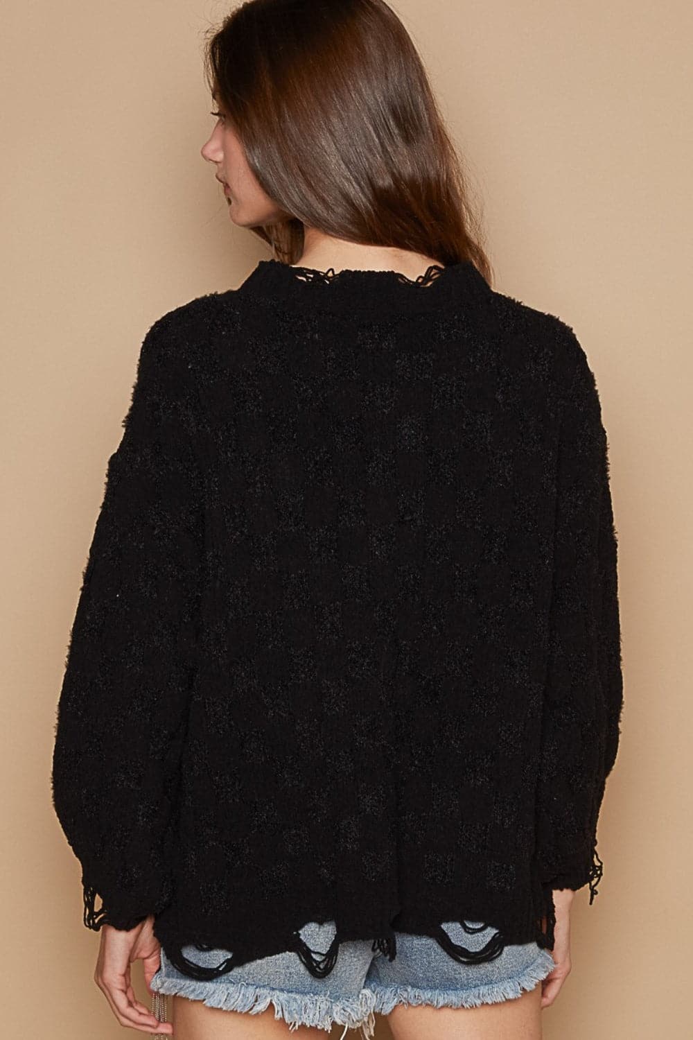 POL Cable Knit Cutout Long Sleeve Sweater.